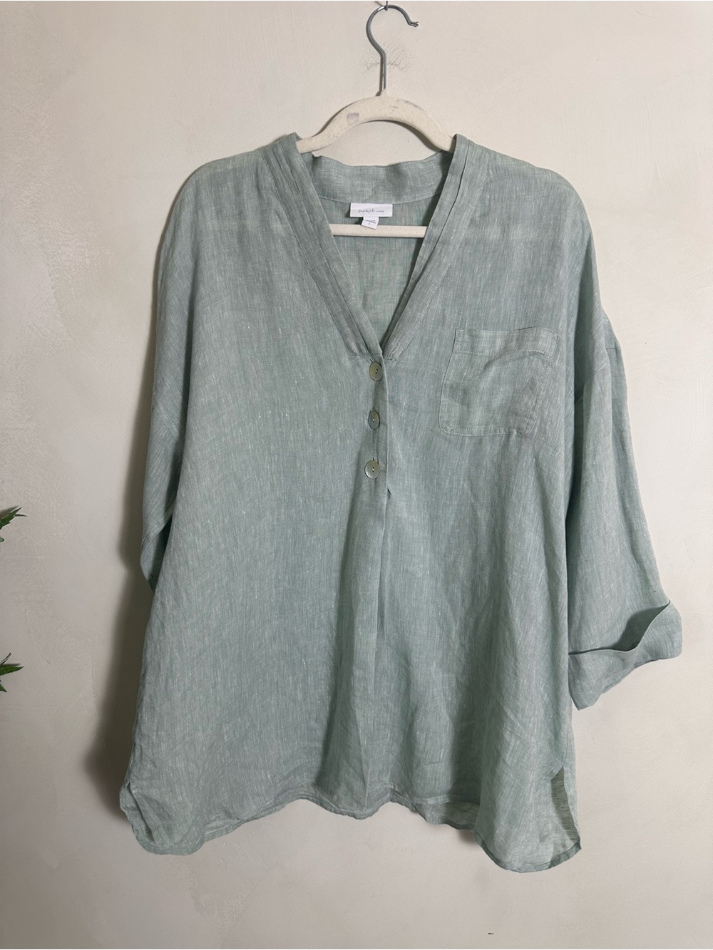 J. Jill Light Sage Linen V-Neck Tunic